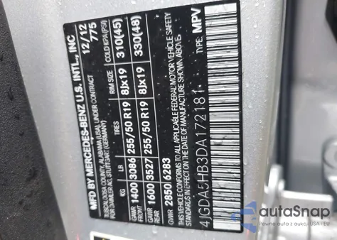 2013 Mercedes-Benz Ml 350 4Matic from USA, damaged, VIN 4JGDA5HB3DA172181